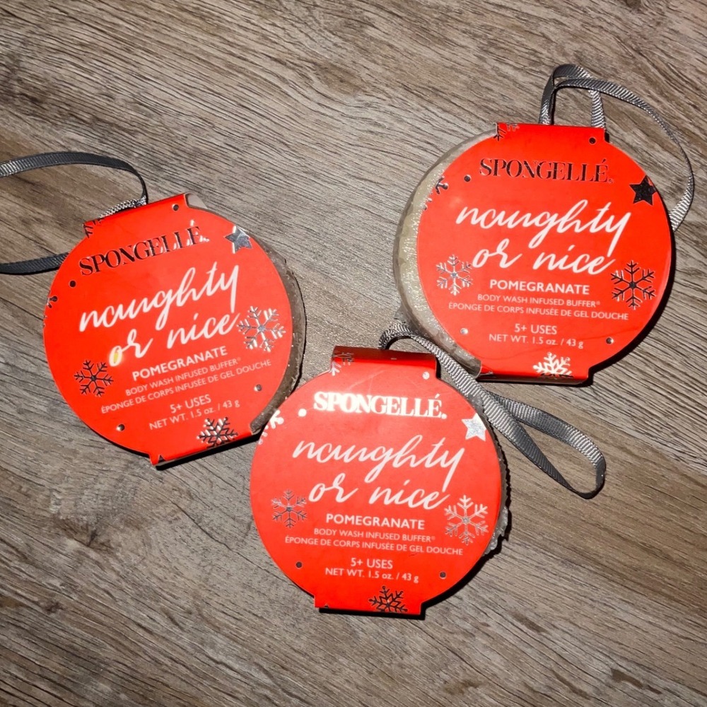 Spongelle Body Wash Infused Buffer Pomegranate Holiday Ornament Set of 3 5+ Uses